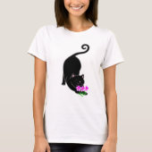 zwarte katten en roze bloemen t-shirt (Voorkant)