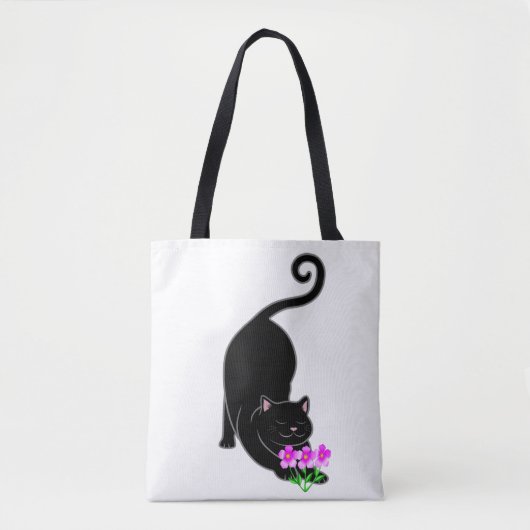 zwarte katten en roze bloemen tote bag (Voorkant)