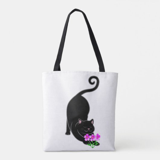 zwarte katten en roze bloemen tote bag (Achterkant)