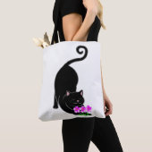 zwarte katten en roze bloemen tote bag (Dichtbij)