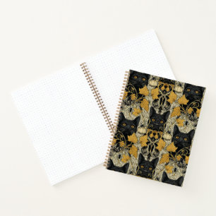 Zwarte katten en spinnen Art Nouveau Halloween Notitieboek