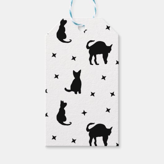 Zwarte katten en sterren Halloween Cadeaulabel (Voorkant)