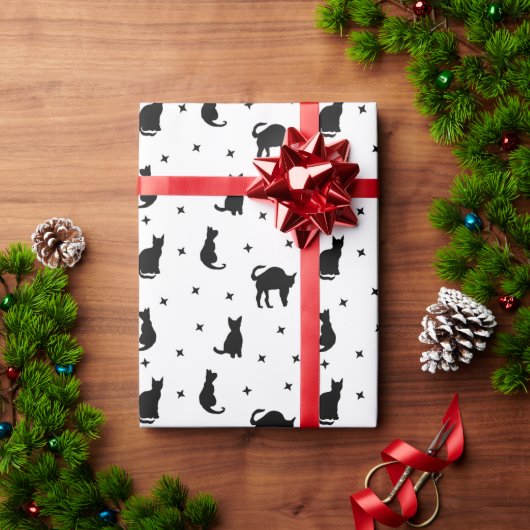 Zwarte katten en sterren Halloween Cadeaupapier (Feestdagen Geschenken)