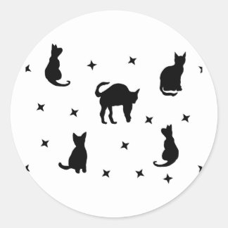 Zwarte katten en sterren Halloween Ronde Sticker