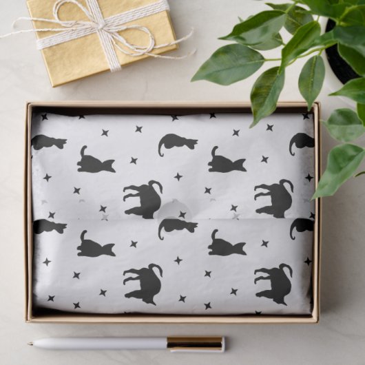 Zwarte katten en sterren Halloween Tissuepapier (Geschenk)