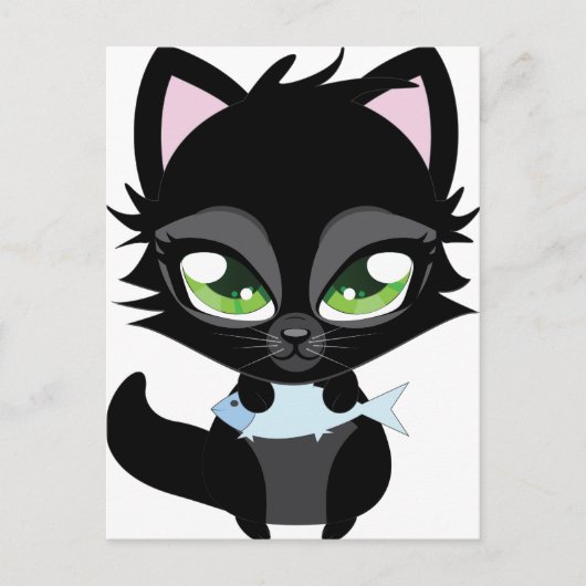Zwarte katten en vissen briefkaart (Voorkant)
