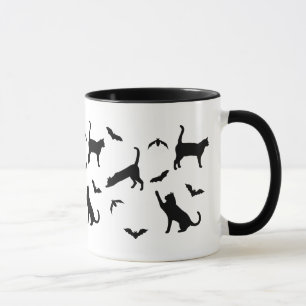 Zwarte katten en vleermuizen grillig Halloween pat Mok