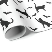 Zwarte katten en vleermuizen op witte Halloween pa Cadeaupapier (Rol Hoek)