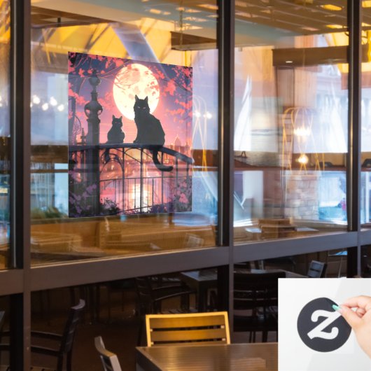 Zwarte Katten en Volle Maan Raamsticker (Restaurant Raam)