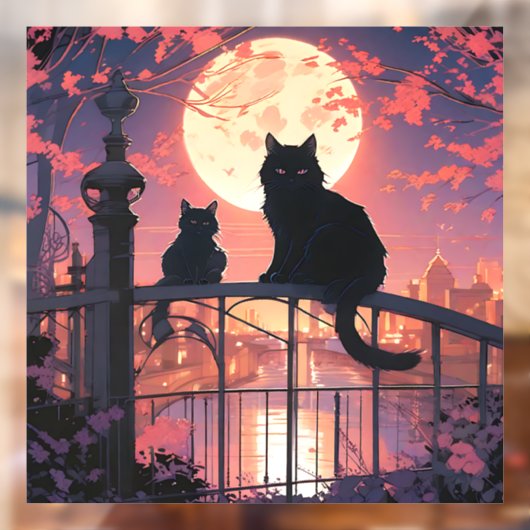 Zwarte Katten en Volle Maan Raamsticker (Vel 2)