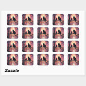 Zwarte Katten en Volle Maan Vierkante Sticker (Vel)