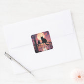 Zwarte Katten en Volle Maan Vierkante Sticker (Envelop)