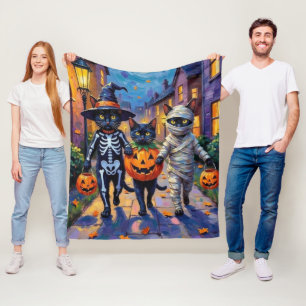 Zwarte katten gaan langs de deuren in Halloween-ko Fleece Deken