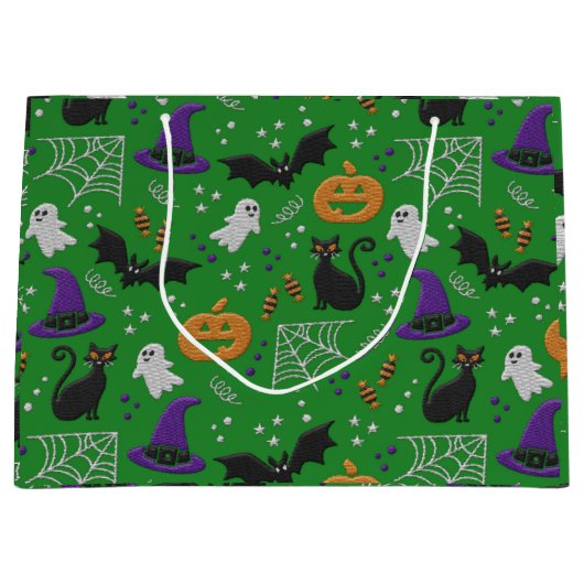 Zwarte katten geesten vleermuizen groen patroon Ha Groot Cadeauzakje (Voorkant)