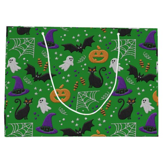 Zwarte katten geesten vleermuizen groen patroon Ha Groot Cadeauzakje (Achterkant)