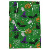 Zwarte katten geesten vleermuizen groen patroon Ha Medium Cadeauzakje (Voorkant)
