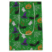 Zwarte katten geesten vleermuizen groen patroon Ha Medium Cadeauzakje (Achterkant)