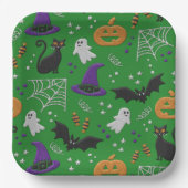 Zwarte katten geesten vleermuizen groen patroon Ha Papieren Bordje (Voorkant)