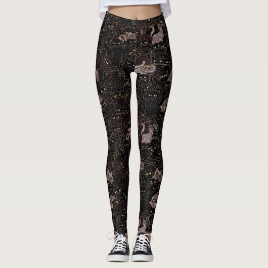 Zwarte katten Gele ogen Leggings (Voorkant)