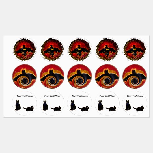 Zwarte katten, griezelige vleermuizen Halloween ge Labels (Vel)