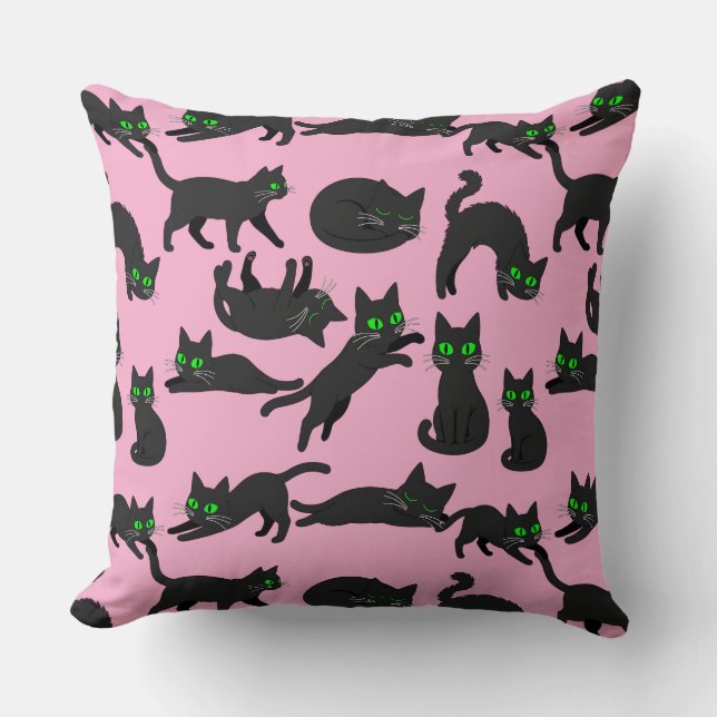 Zwarte Katten Groene Ogen Knuffel Kittens Kussen (Voorkant)