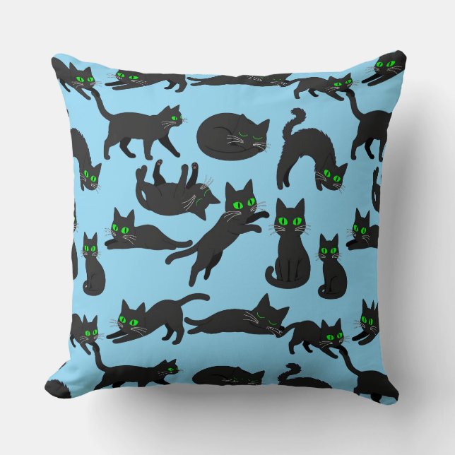 Zwarte Katten Groene Ogen Knuffel Kittens Kussen (Voorkant)