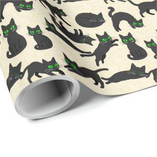 Zwarte Katten Groene Ogen Schattige Kittens Warme Cadeaupapier