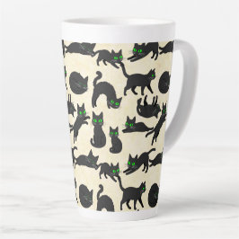 Zwarte Katten Groene Ogen Schattige Kittens Warme Latte Mok