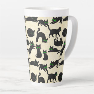 Zwarte Katten Groene Ogen Schattige Kittens Warme Latte Mok