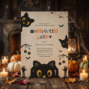 Zwarte Katten Halloween Feest Uitnodiging
