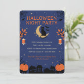 Zwarte Katten Halloween Feest Uitnodiging (Staand voorkant)