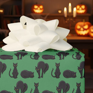 Zwarte katten Halloween Heksencat Pixel Art Patroo Cadeaupapier