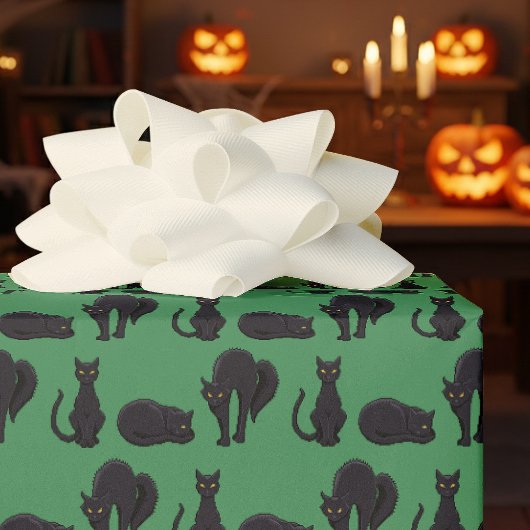 Zwarte katten Halloween Heksencat Pixel Art Patroo Cadeaupapier