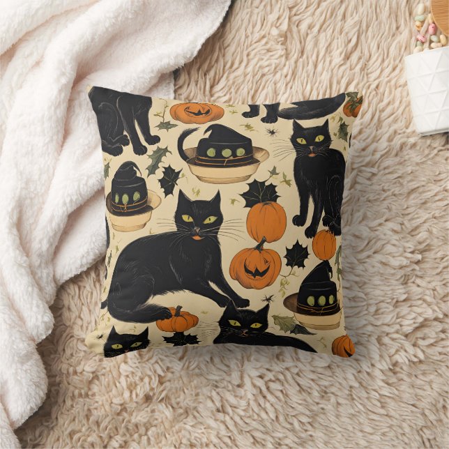 Zwarte katten Halloween Horror Cadeaus Grappig Boo Kussen (Deken)