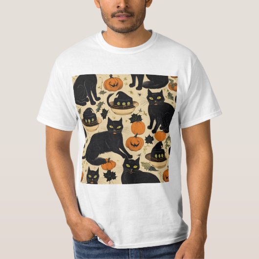 Zwarte katten Halloween Horror Cadeaus Grappig Boo T-shirt (Voorkant)