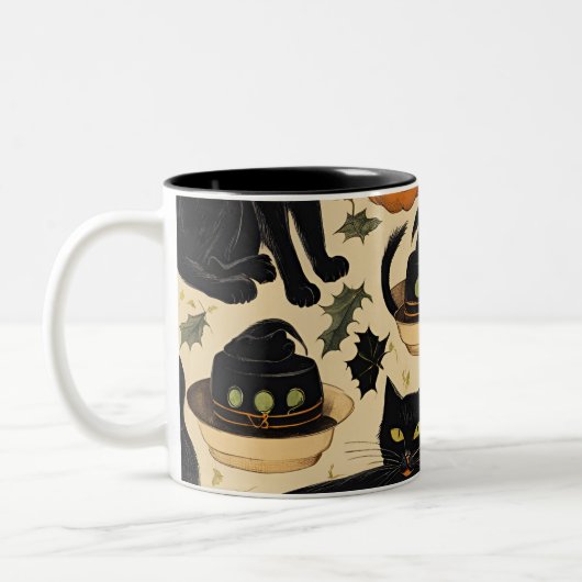 Zwarte katten Halloween Horror Cadeaus Grappig Boo Tweekleurige Koffiemok (Links)