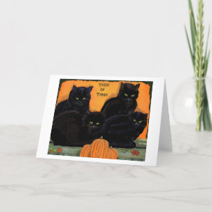 Zwarte katten Halloween kaart