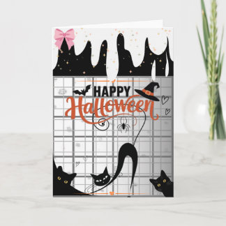 Zwarte Katten Halloween Kaart