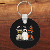 Zwarte katten Halloween Pompoen Mummie Heks Sleutelhanger (Voorkant)