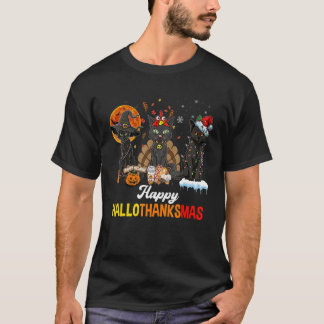 Zwarte Katten Halloween Prettig Kerstfeest Gelukki T-shirt