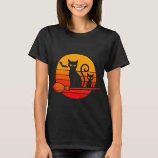 Zwarte katten halloween retro t-shirt