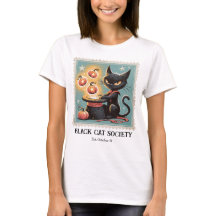 Zwarte Katten Halloween T-shirt met Vintage Uitstr