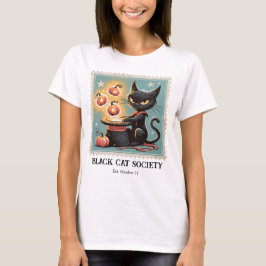 Zwarte Katten Halloween T-shirt met Vintage Uitstr