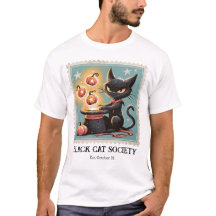 Zwarte Katten Halloween T-shirt met Vintage Uitstr