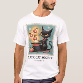 Zwarte Katten Halloween T-shirt met Vintage Uitstr