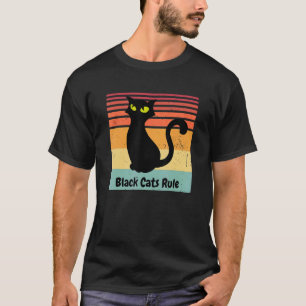 Zwarte katten heersen Schattig poesje Retro Vintag T-shirt