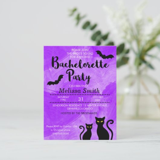 Zwarte katten heksige Halloween vrijgezellenfeest Kaart (Staand voorkant)