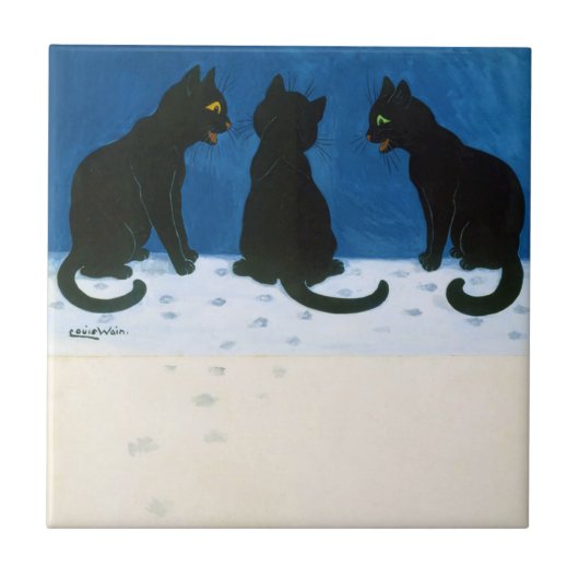 Zwarte katten in de sneeuw, Louis Wain Tegeltje (Voorkant)