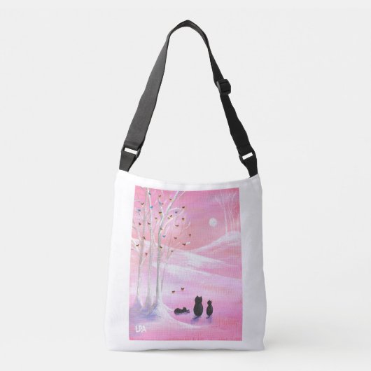 Zwarte katten in de winter kleurrijke vogels crossbody tas (Voorkant)