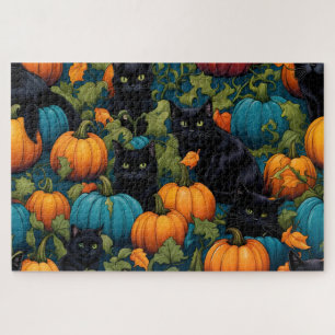 Zwarte katten in een pompoenpleister - Halloween Legpuzzel